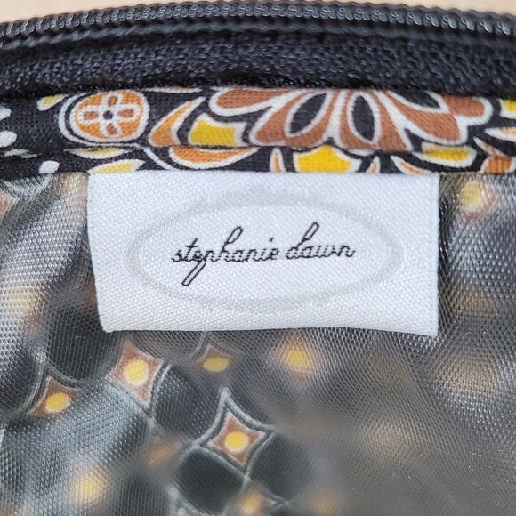 🔺️Stephanie Dawn Black & Yellow Quilted Floral Mandala Print Lined Pouch - Picture 11 of 12